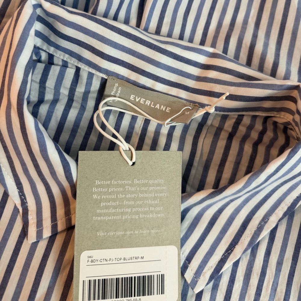 Everlane The Woven P.J. Top Blue Stripe NWT Size M - Picture 8 of 11